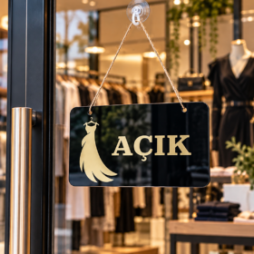 Gold Açık Kapalı Kapı Tabelası – Butik ve Giyim Mağazaları İçin Dekoratif İş Yeri Levhası