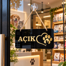Petshop Açık Kapalı Tabelası – Gold Tasarımlı Pleksi Kapı Levhası